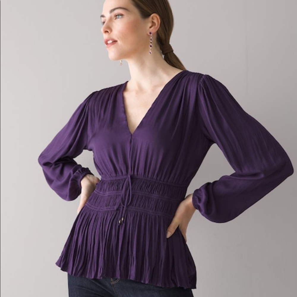 NWT WHBM Long Sleeve Fitted Waist Blouse Sz S
